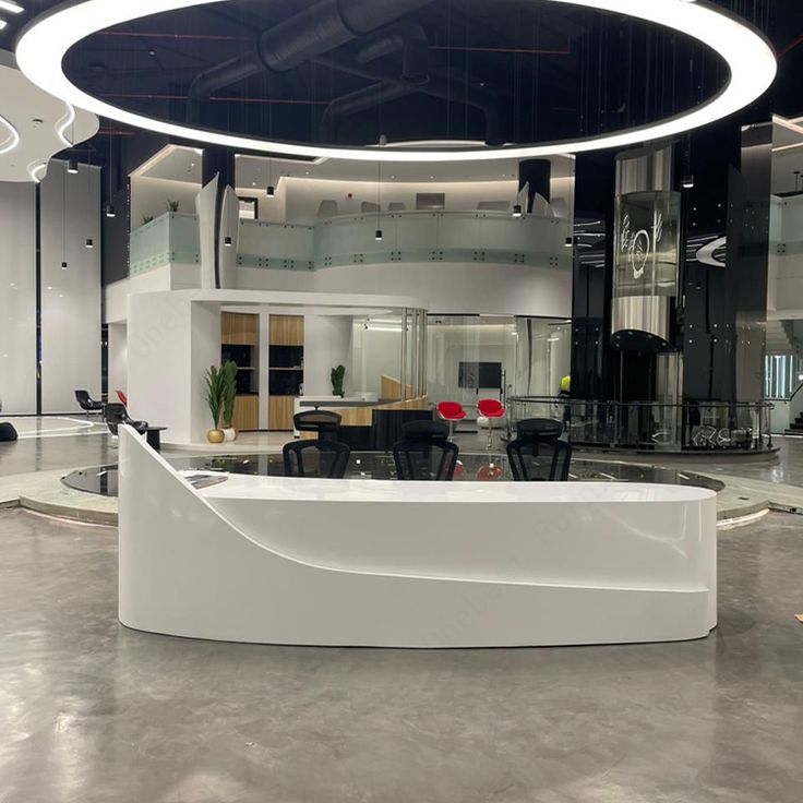 Pure Acrylic Solid Surface Salon Store Furniture LED White Reception Desk Modern Front Counter